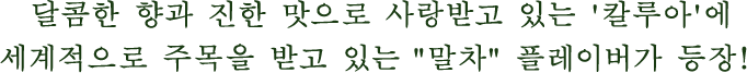 달콤한 향과 진한 맛으로 사랑받고 있는 '칼루아'에 세계적으로 주목을 받고 있는 ”말차” 플레이버가 등장!